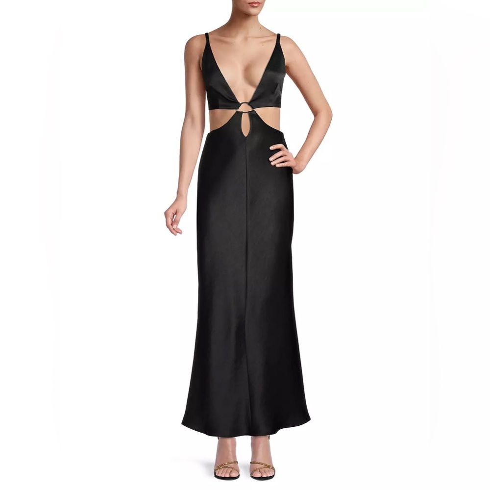 NWT Bec + Bridge Felix Black Satin Cut-Out Maxi Dress -Sz 8